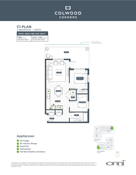 Floor plan for 2 beds, 1 bath, 785 sqft